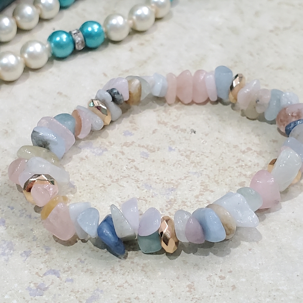 Genuine Morganite Beryl & Hematite Stone Bracelet - Picture 10 of 12